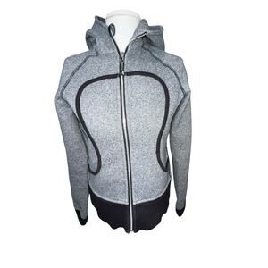Lululemon scuba women heather gray speckled sweatshirt full zip hood jacket  6